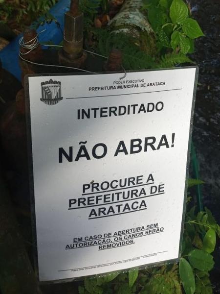 Registro da tubulação usada para captar água do Rio Aliança foi fechado pela Prefeitura de Arataca - Orleans Mascarenhas/Prefeitura de Jussari