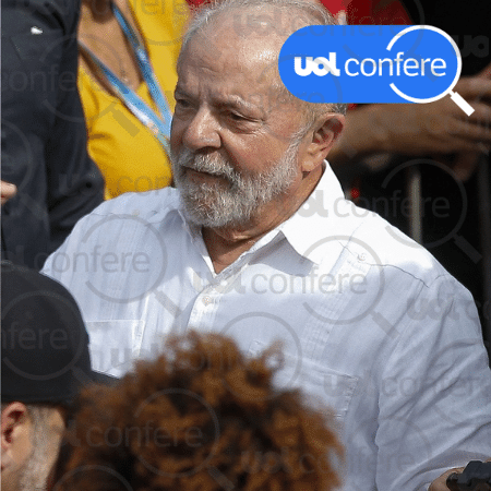 16.ago.2022 - Lula repete dado exagerado em seu primeiro ato de campanha no ABC Paulista - Arte/UOL