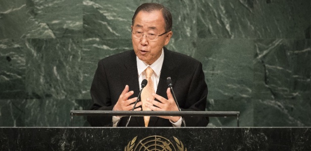 O secretário-geral da ONU, Ban Ki-moon discursa na Assmbleia-Geral da ONU, em Nova York (EUA)