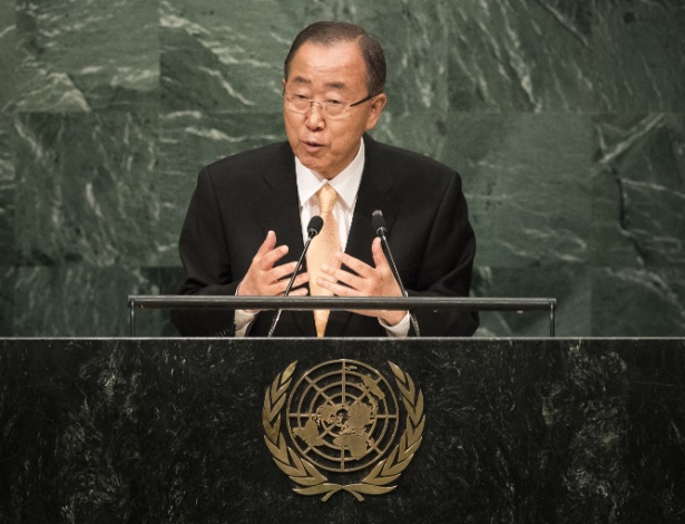 Secretário-geral Ban Ki-moon discursa na Assmbleia-Geral da ONU, em Nova York - Drew Angerer/Getty Images/AFP