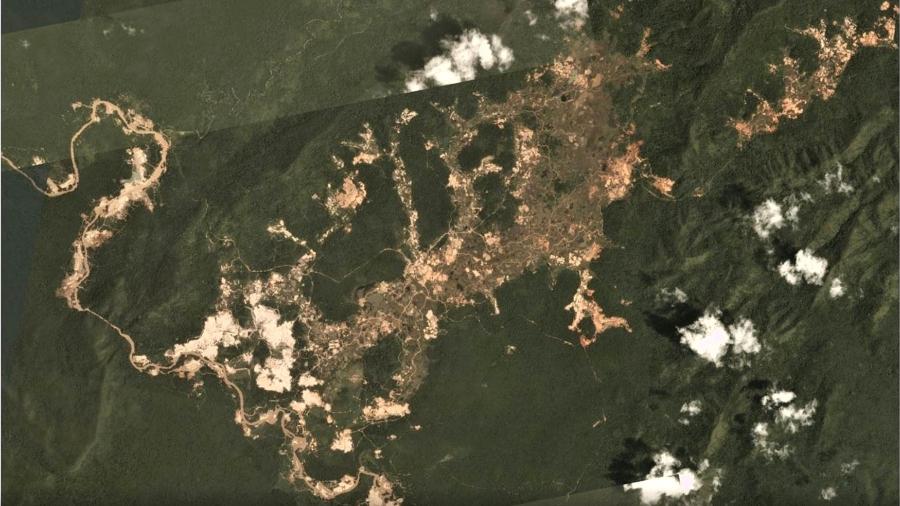 Desmatamento provocado por garimpo na terra indígena Kayaapó em janeiro de 2019 - Foto Planet Labs