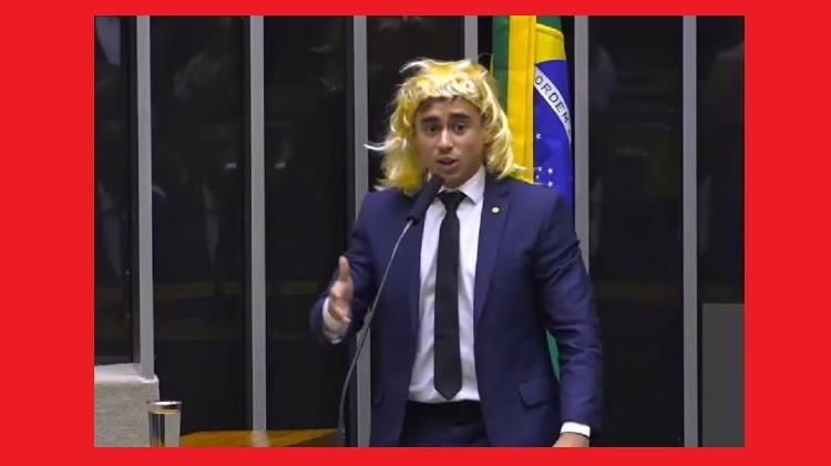 Nikolas Ferreira de peruca fazendo discurso transfóbico Nikolas Ferreira de peruca fazendo discurso transfóbico