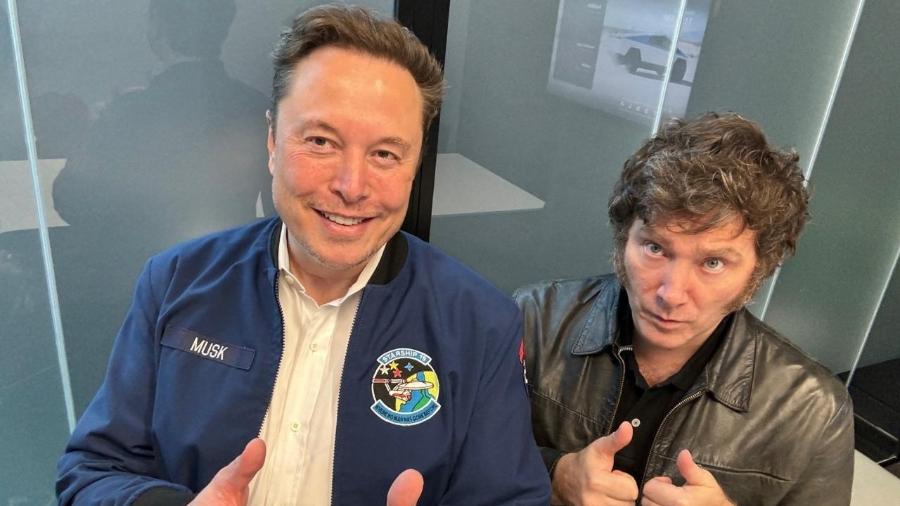 O bilionário Elon Musk, dono do X e da Tesla, e o presidente da Argentina, Javier Milei