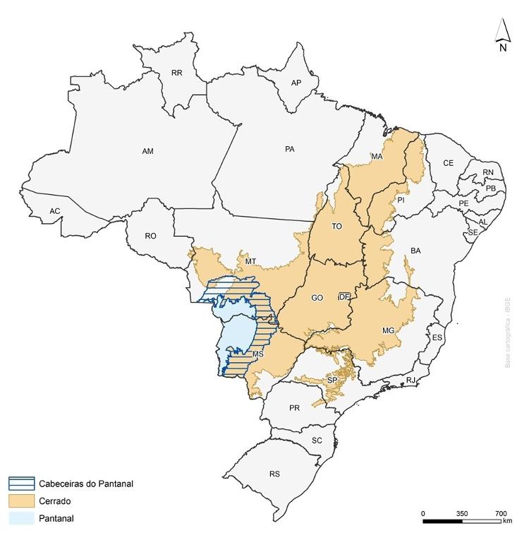 Mapa mostra cabeceiras dos rios do Pantanal em área de Cerrado
