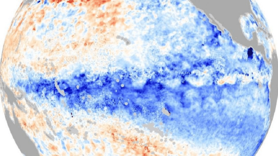 Imagem mostra as águas mais frias do Pacífico que caracterizam La Niña - Nasa