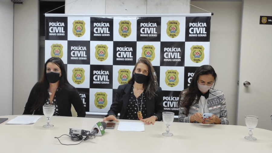 As delegadas Cristiana Angelini, Carolina Bechelany e Luisa Drumond anunciam a prisão de um pastor em Belo Horizonte acusado de abusar sexualmente de fieis - Divulgação/Policia Civil MG