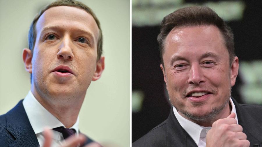 Mark Zuckerberg (CEO da Meta) e Elon Musk (dono da X, rede social conhecida anteriormente como Twitter) - Mandel Ngan e Alain Jocard/AFP