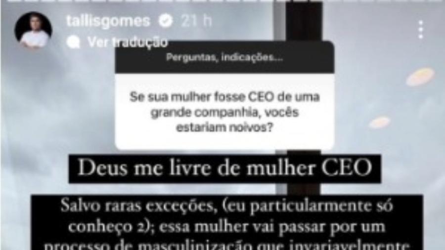 Publicação de Tallis Gomes, CEO da G4 Educação