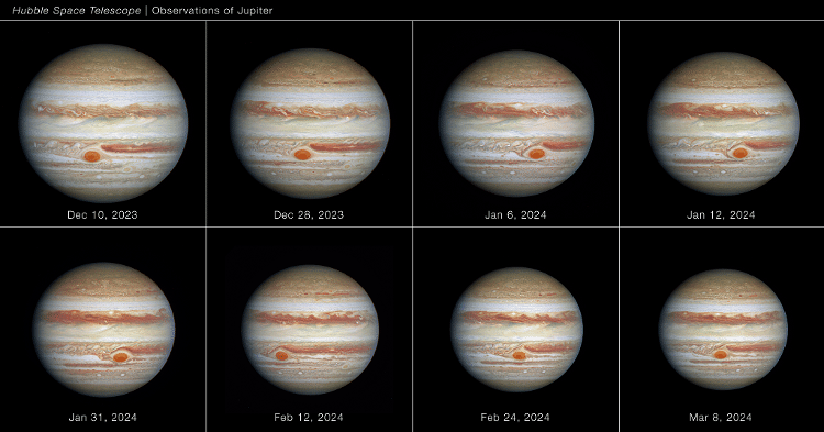 Imagens feitas pelo Telescópio Hubble da Grande Mancha Vermelha em Júpiter