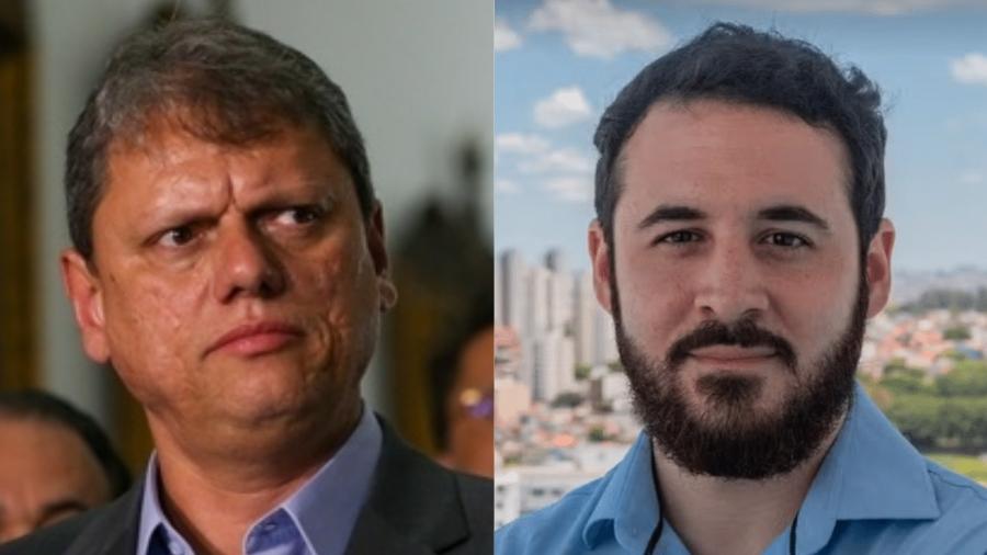 O governador de São Paulo, Tarcísio de Freitas, e Lucas Sanches, candidato à Prefeitura de Guarulhos