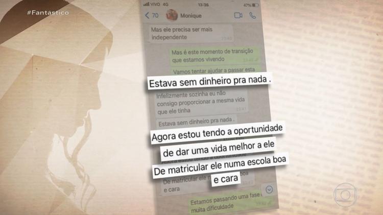 The messages that Monique sent to Henry's father in which she reports the improvement in his living condition - Playback / TV Globo - Playback / TV Globo