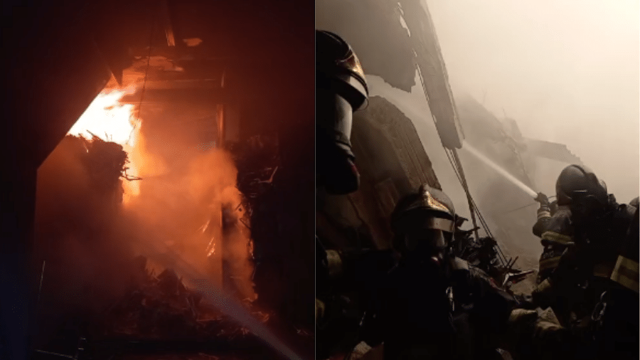 Imagens de operação dos bombeiros em galpão, transmitida ao vivo  - Reprodução/Facebook/Corpo de Bombeiros PMESP