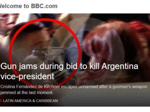 Attack on Cristina Kirchner highlights on BBC homepage - Reproduction