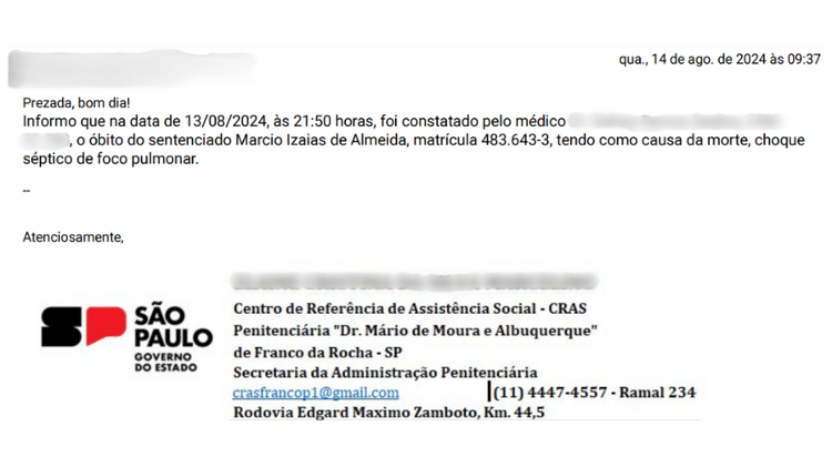 Maria Cristina recebeu email que comunicava morte do filho