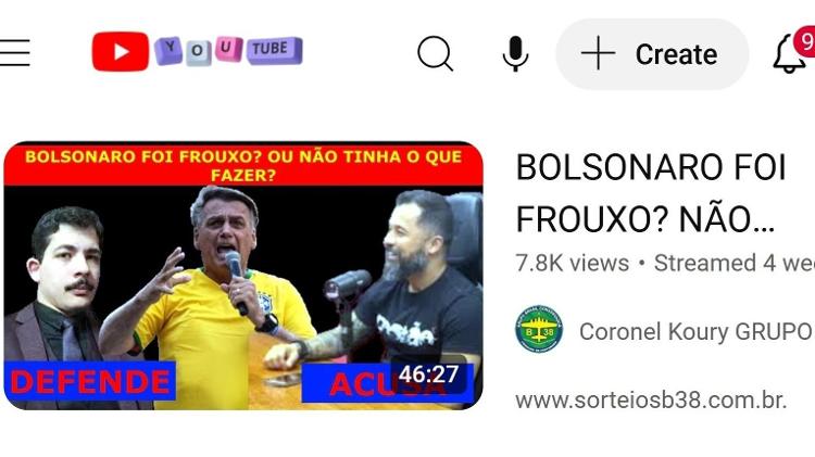 Canal do Coronel Koury no YouTube debateu se Bolsonaro foi 