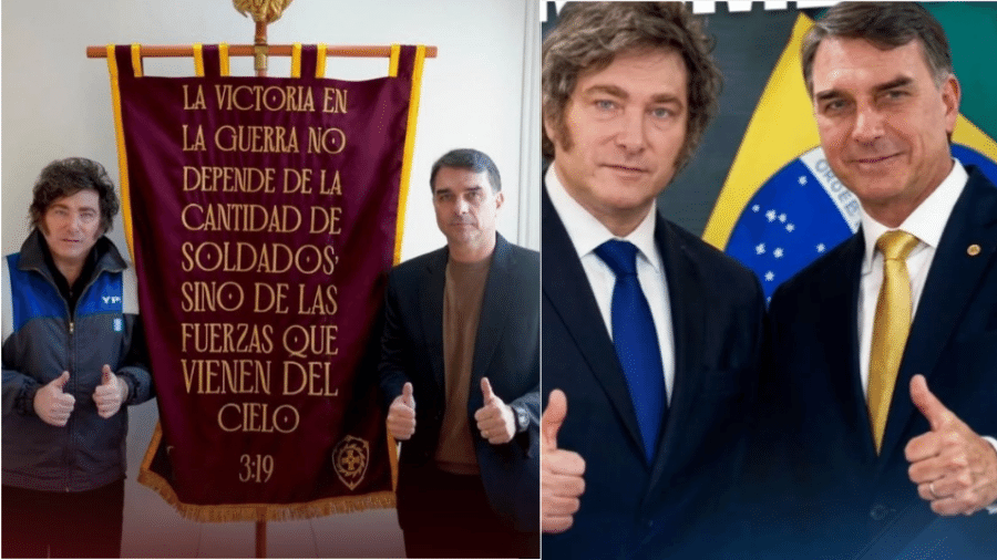 Milei celebra Flávio, chama Lula de 'comunista' e cita parceria com Brasil