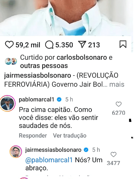 Jair e Eduardo Bolsonaro contra Pablo Marçal no Instagram