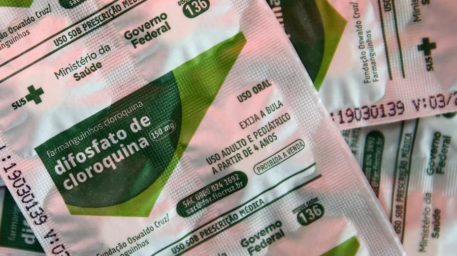Pacotes de cloroquina distribuídos pelo Ministério da Saúde em hospital de Porto Alegre - DIEGO VARA