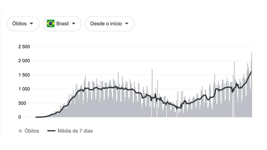 Balanço de mortes por Covid-19 no Brasil ao longo do primeiro ano da pandemia, de 11 de março de 2020 a 11 de março de 2021 - Reprodução