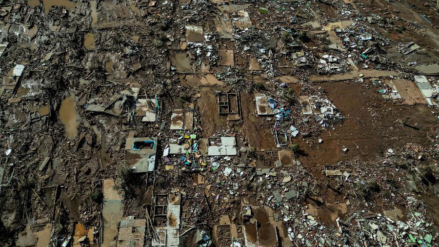 Vista aérea de Cruzeiro do Sul após devastação causada por chuvas  - NELSON ALMEIDA/AFP
