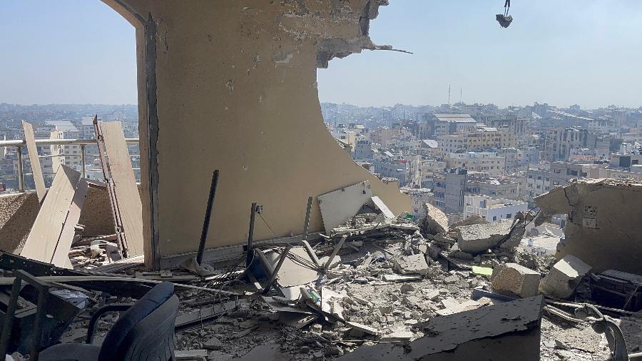 Escritório da AFP em Gaza fica destruído após ataque israelense de 2 de novembro de 2023