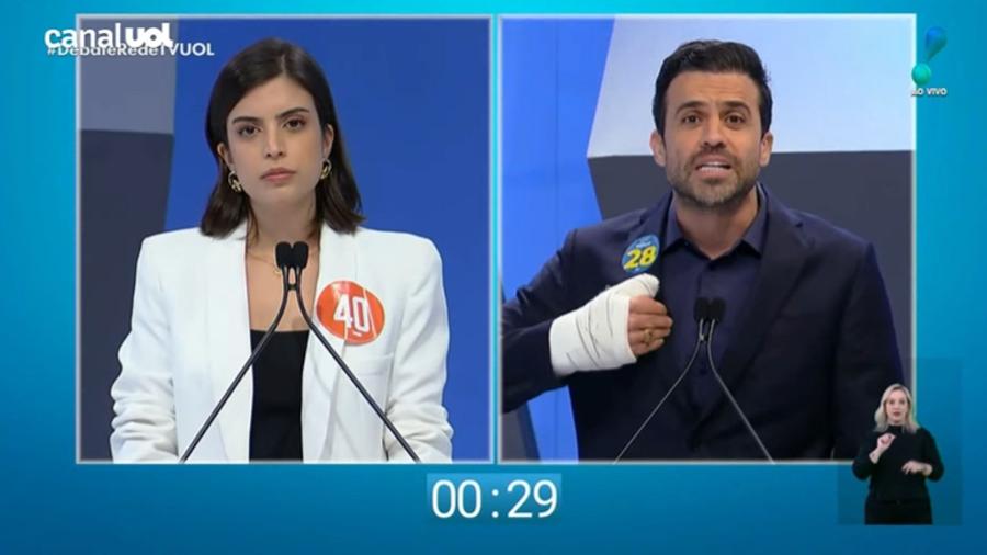 Tabata Amaral e Pablo Marçal durante debate RedeTV!/UOL