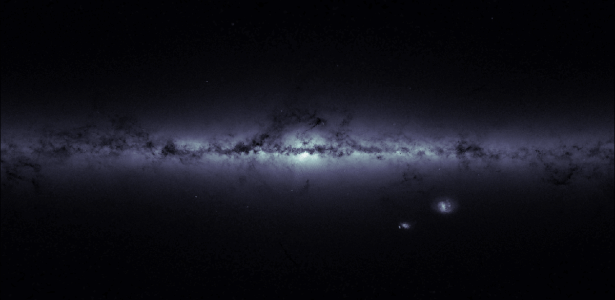 A Agência Espacial Europeia (ESA) divulgou nesta sexta-feira (3) uma imagem diferente da Via Láctea feita pelo satélite Gaia, cuja missão é elaborar um mapa 3D da galáxia e produzir um catálogo de 1 bilhão de estrelas - Divulgação ESA