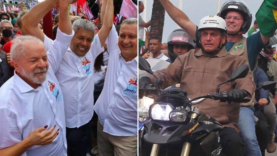 Lula e Bolsonaro hoje na Bahia: caminhada X motociata  - Arte/ UOL