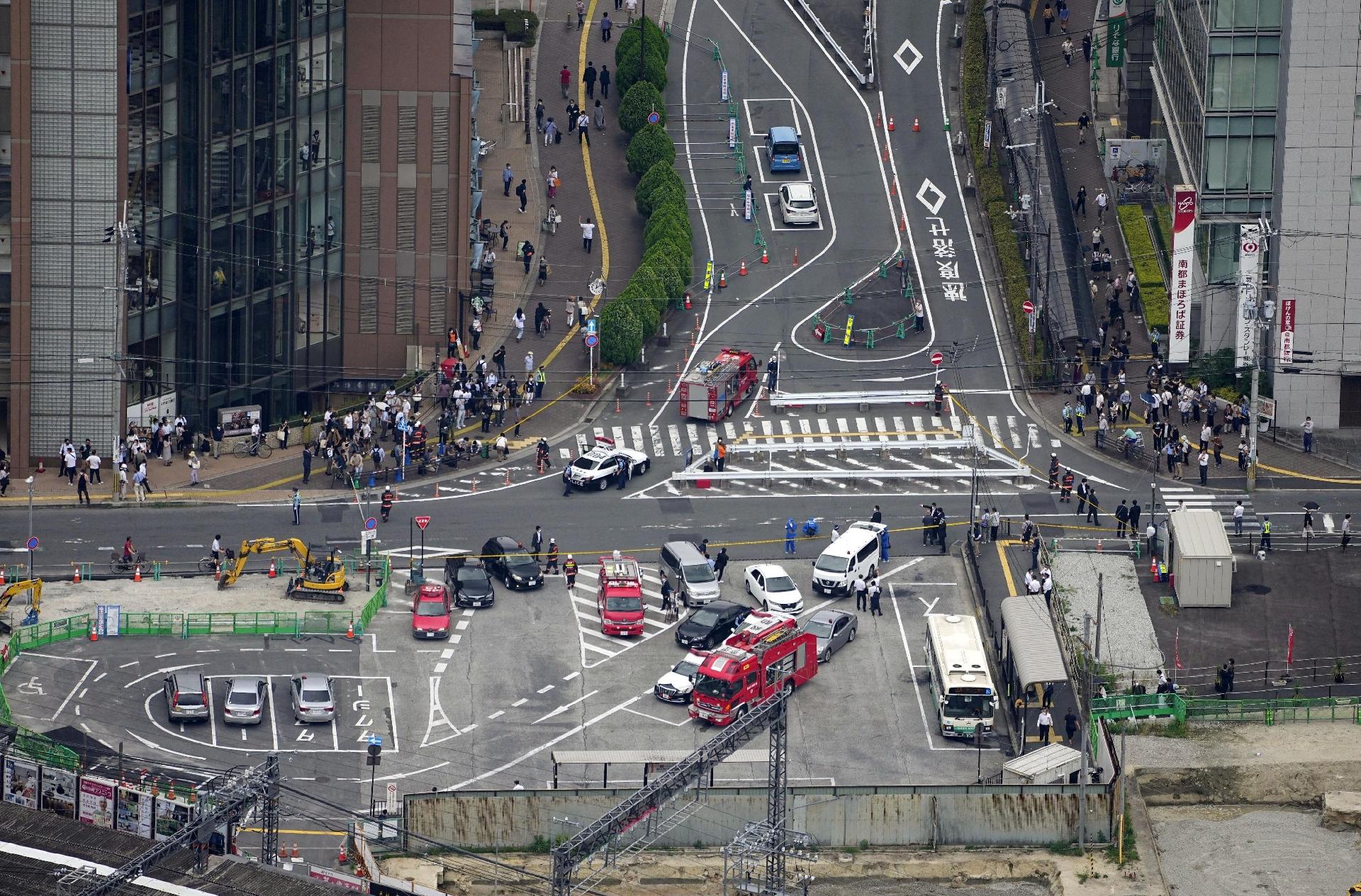 Aerial view of where former Japanese prime minister Shinzo Abe was shot during an event - Kyodo via Reuters