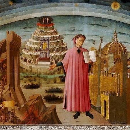 Domenico di Michelino retrata Dante Alighieri com o livro 'A divina comédia' Domenico di Michelino retrata Dante Alighieri com o livro 'A divina comédia'