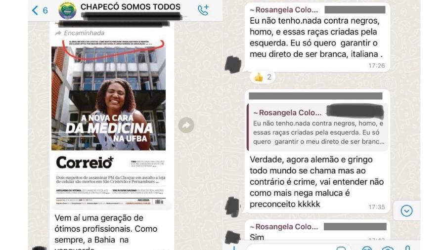 Supostas mensagens de cunho racista, homofóbico e xenofóbico teriam sido enviadas no grupo "Chapecó Somos Todos" - Reprodução/ Redes sociais