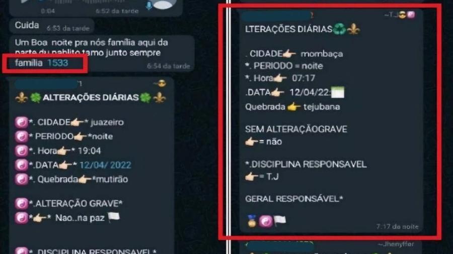 Print da tela com conversas trocadas entre membros do PCC no Cariri