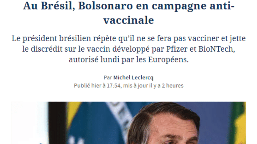 Jornal francês também destaca que o Brasil tem uma experiência reconhecida na produção de vacinas - Reprodução/Le Figaro