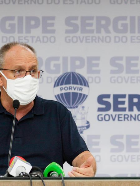 O governador de Sergipe, Belivaldo Chagas, durante coletiva de imprensa - Mário Sousa/Supec