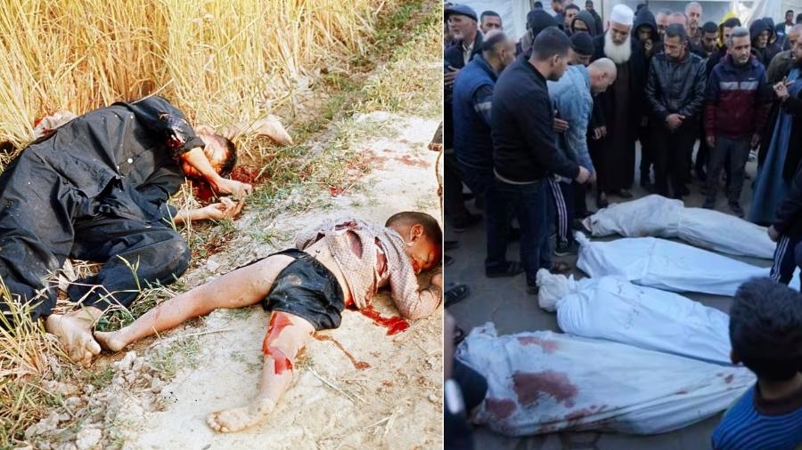Pai e filho assassinados por tropa americana no massacre de My Lai, no Vietnã, e os famintos fuzilzados de Gaza por forças israelenses