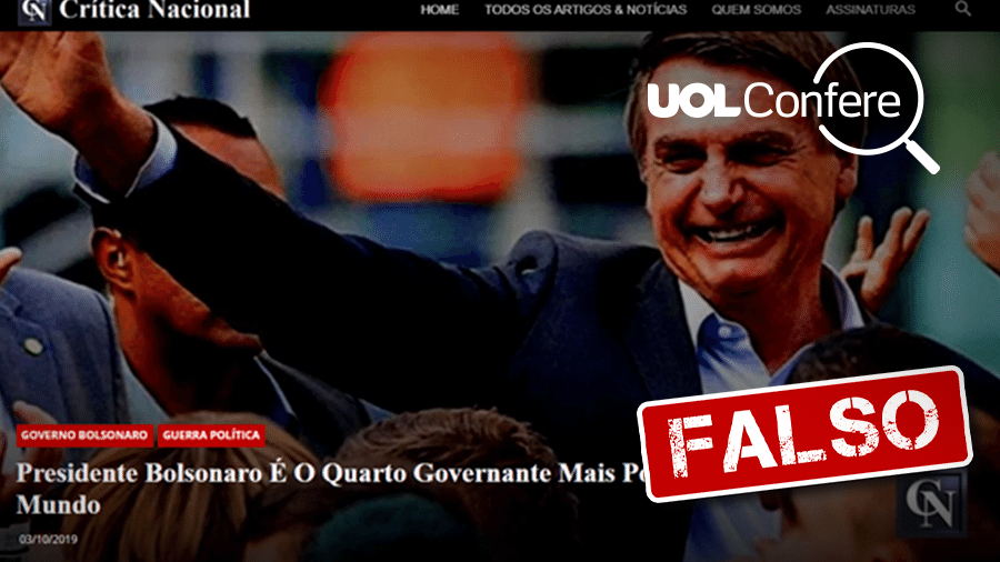 10.out.2019 - Post falso atesta popularidade de Bolsonaro com base no alcance em redes sociais - Arte/UOL