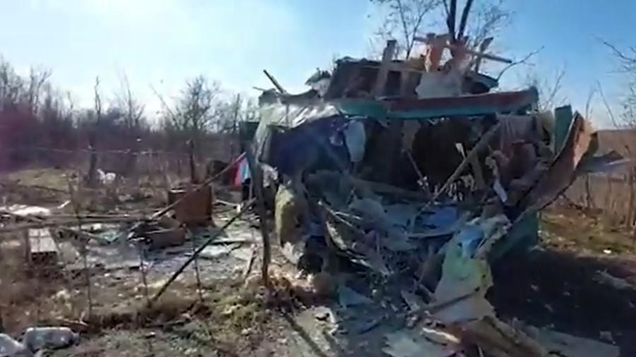 Posto na fronteira da Ucrânia foi destruído por suposto ataque de rebeldes pró-Rússia - Reprodução/Ria Novosti