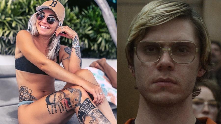 Australiana fez tatuagem de serial killer cuja história é retratada em série da Netflix - Reprodução/Instagram e IMDB