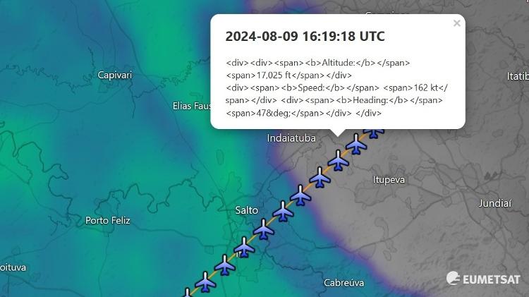 Horário que o avião sai da zona crítica a velocidade de 162 nós (300 km/h) 