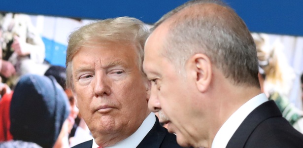 11.jul.2018 - Donald Trump e Recep Tayyip Erdogan em um encontro da Otan em Bruxelas - Tatyana ZENKOVICH / AFP