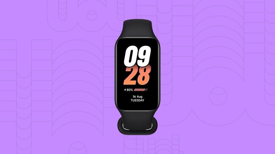 A Mi band 8 active tem recarga que dura até 14 dias (uso típico) e seis dias (uso intenso) - Arte UOL