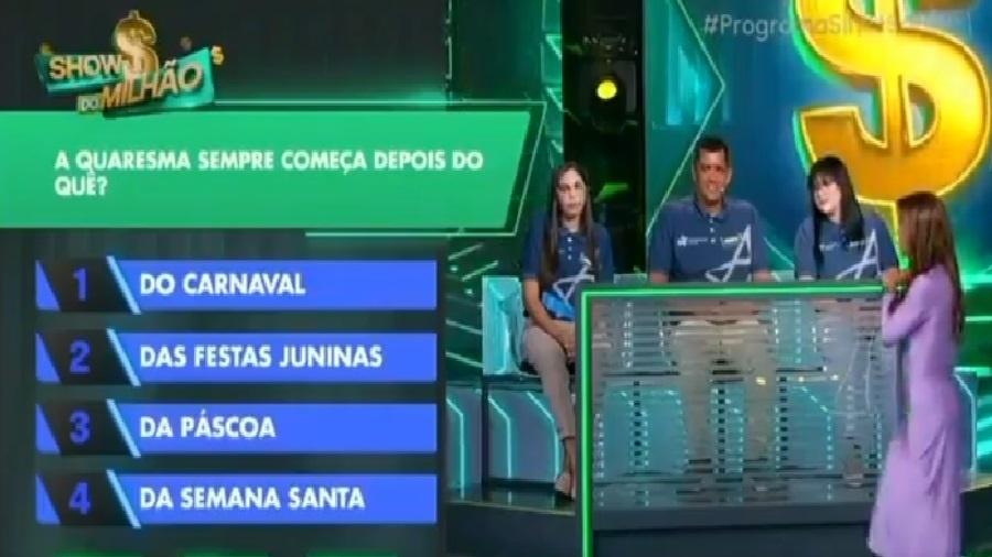 Universitários não sabem resposta sobre quaresma no Show do Milhão - Reprodução / SBT