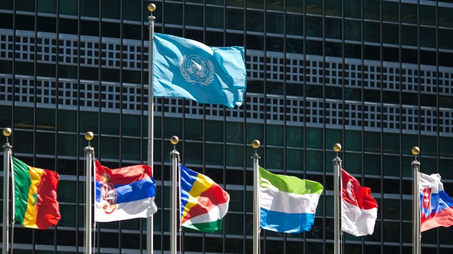 Bandeiras na frente do prédio da ONU - Dominick Reuter/AFP