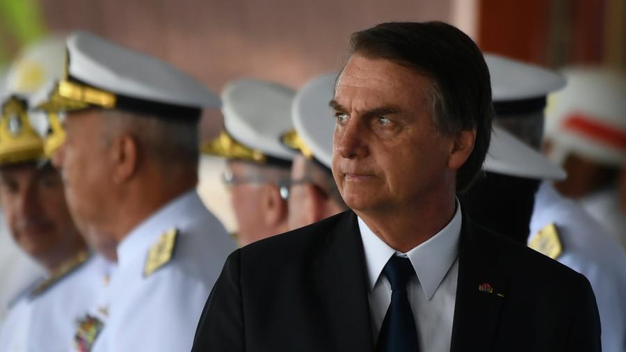 9.jan.2019 - O presidente Jair Bolsonaro (PSL) participa da transmissão de cargo do comandante da Marinha - André Guedes/Agif/Estadão Conteúdo