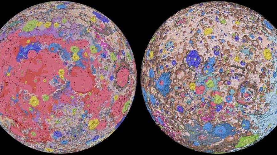 Projeções ortográficas do "Mapa Geológico Unificado da Lua"  - NASA/GSFC/USGS