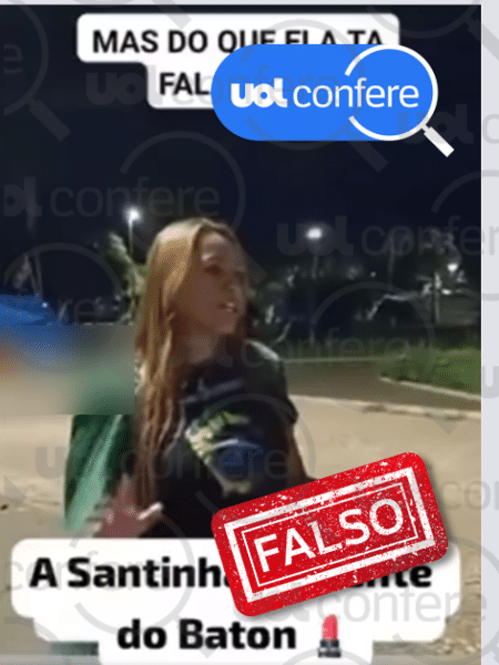 15.abr.2025 - Mulher que fala em fechar refinarias não é a mesma que pichou estátua - Arte/UOL sobre Reprodução/Facebook