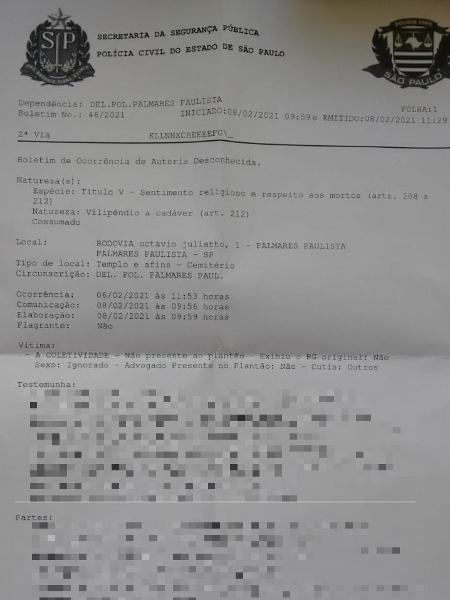 BO registrou violação da sepultura de Thiago Troncoso, suspeito de participação em um esquema envolvendo compra de criptomoedas - Reprodução