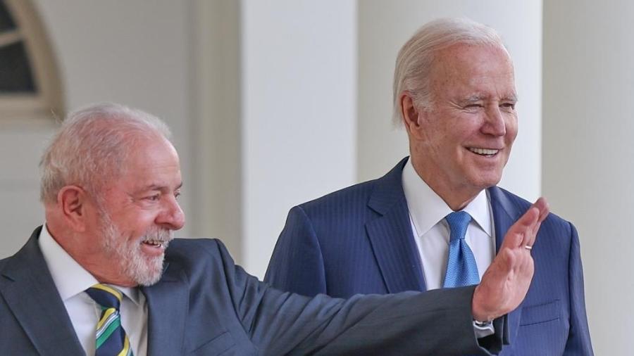 Os presidentes Lula e Joe Biden em reunião na Casa Branca, em fevereiro