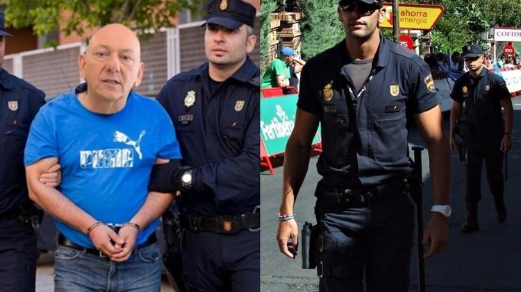 Foto mostra a montagem com Luciano Hang à esquerda e uma outra foto da polícia espanhola à direita