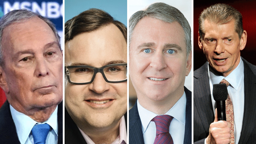 Da esquerda para a direita: Michael Bloomberg, Reid Hoffman, Ken Griffin e Vince McMahon